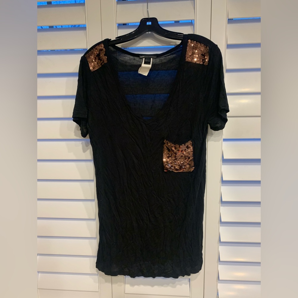 sequin black u neck top